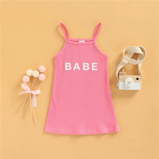 Girls Pink “Babe” Ribbed Dress (Age 24M-6YRS)