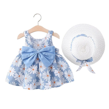 Girls Daisy Dress & Matching Hat (Age 9M - 3YRS) Blue