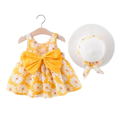 Girls Daisy Dress & Matching Hat (Age 9M - 3YRS) Yellow