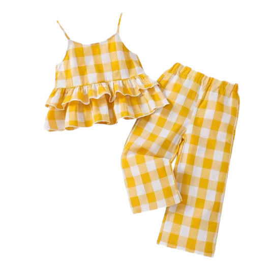 Girls Yellow Checked Top & Trousers (Age 3-6 YRS)