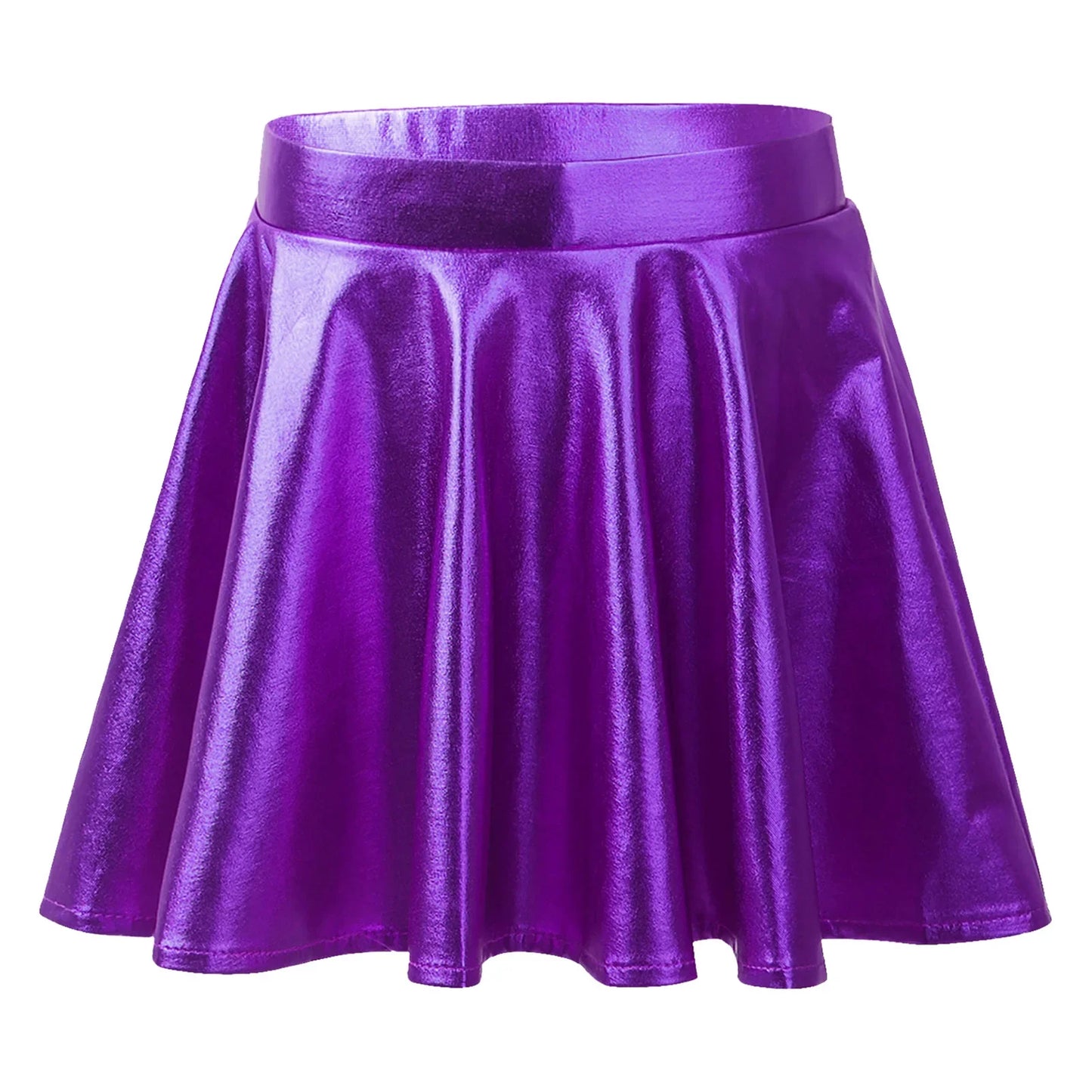 Girls Glossy Metallic Flared Pleated A-Line Miniskirt (Age 6-12 YRS)