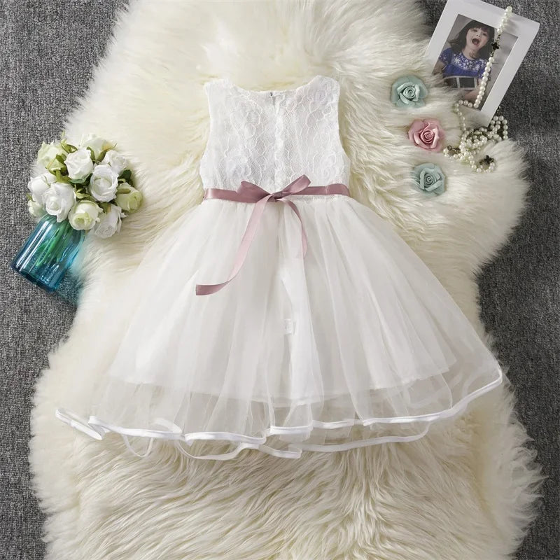 Girls Floral Lace Tulle Dress (Age 18M-6YRS)