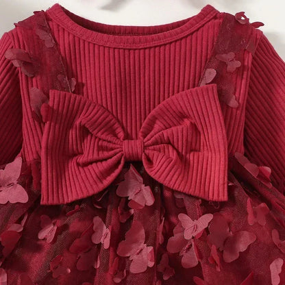 Baby Girls Burgundy Mesh Butterfly Dress (Age Newborn-24M)