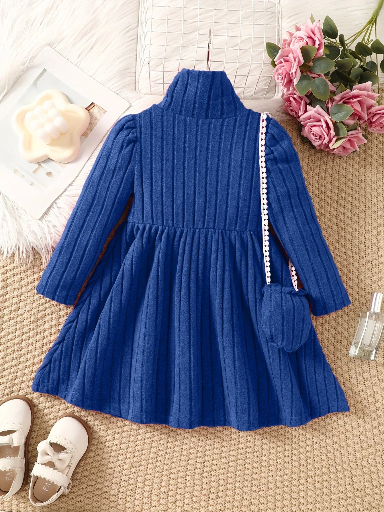 Girls Long Sleeve Pleated Dress & Handbag (Age 4-7 YRS)