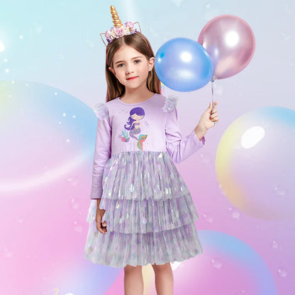 Girls Purple Layered Mermaid Dress (Age 3-12YRS)