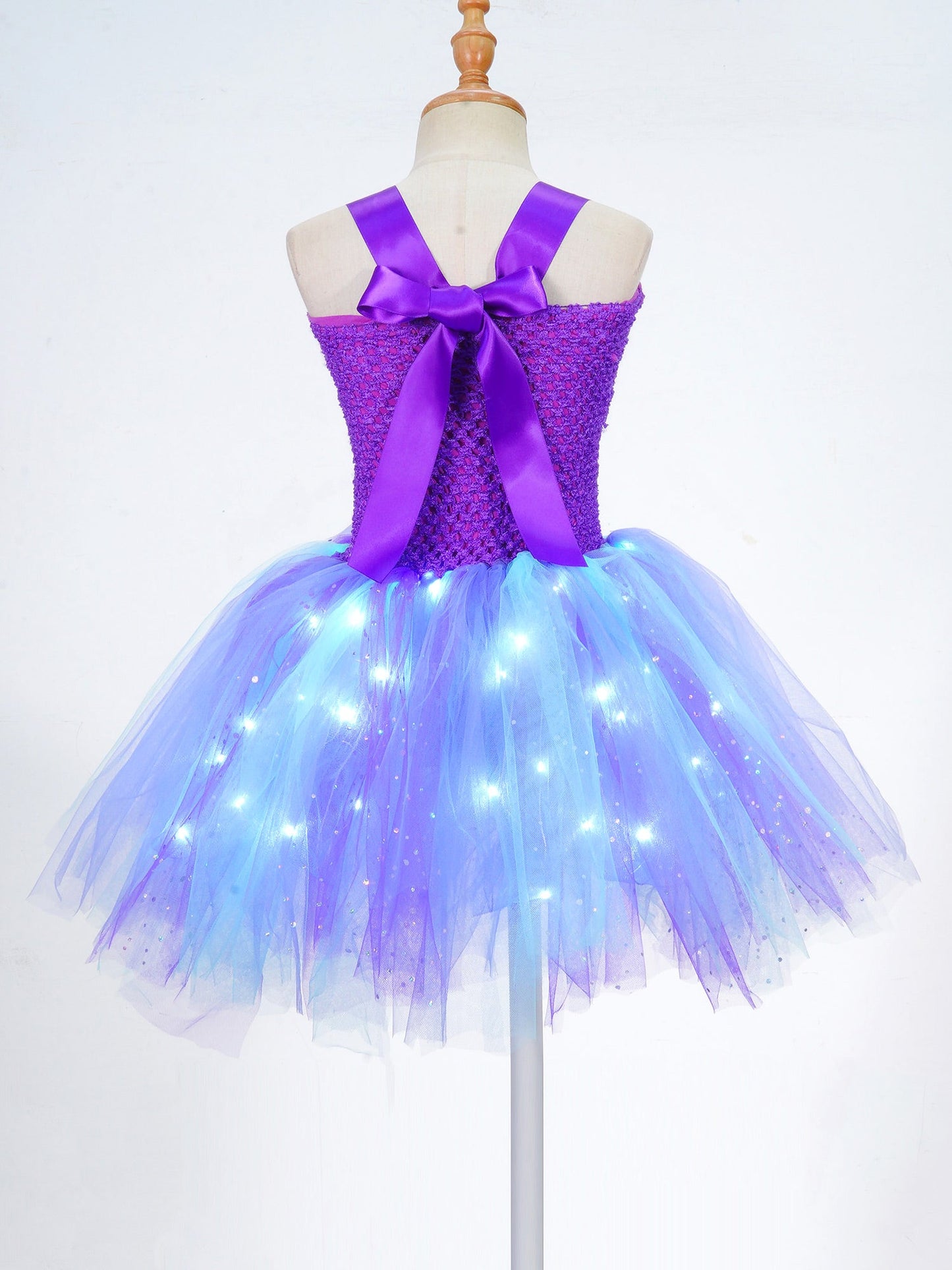 Girls Purple Princess Light Up Dress & Headband (Age 24M-10YRS)