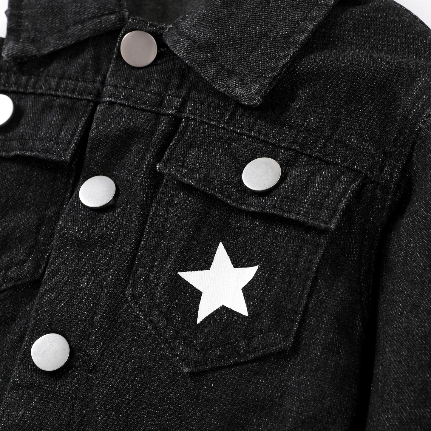 Boys Black Star Print Denim Jacket (Age 24M-12YRS)