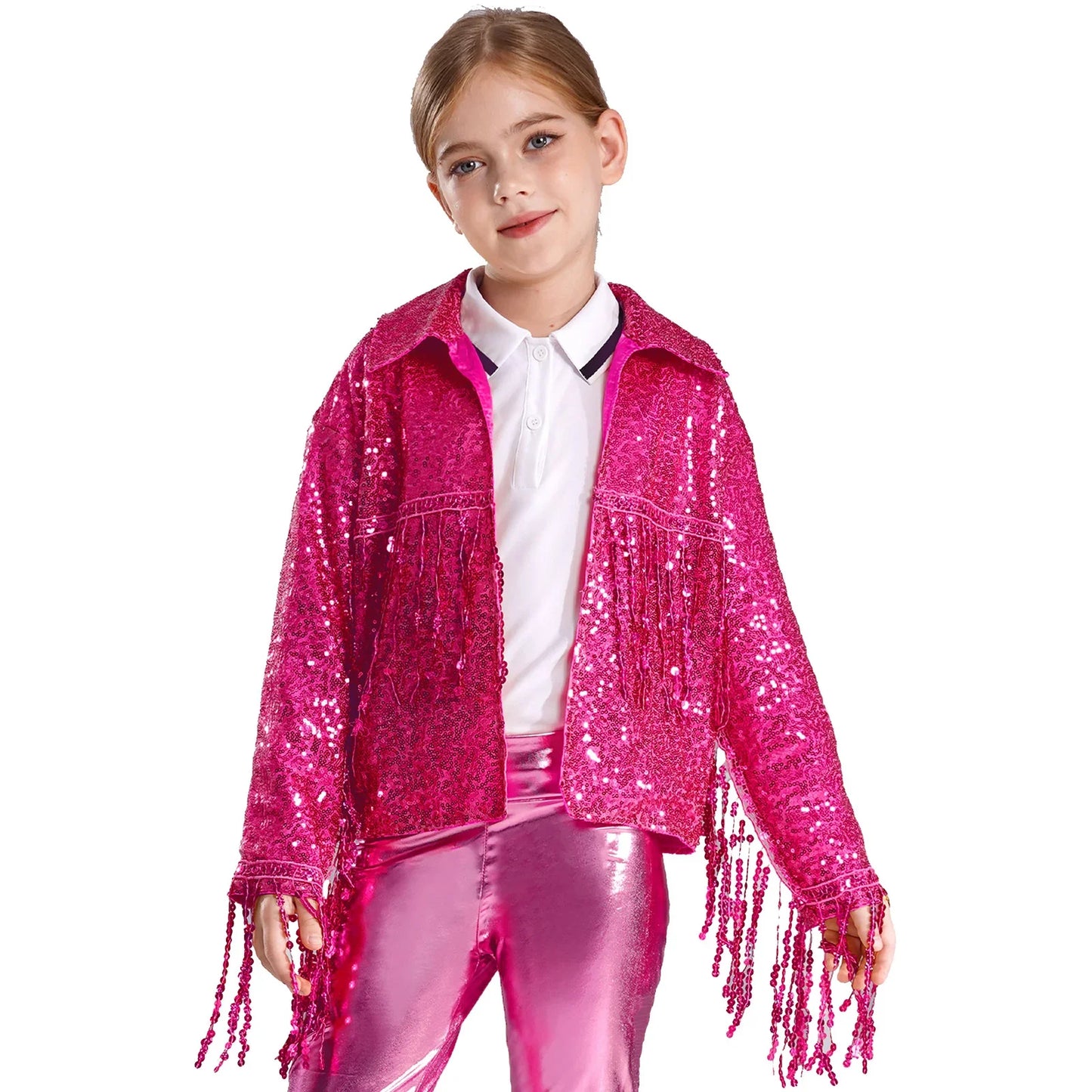 Girls Sparkly Sequin Tassel Jacket (Age 6-14YRS)