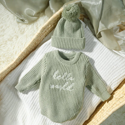 Baby Hello World Knitted Romper With Matching Hat (Age Newborn - 1 Month)