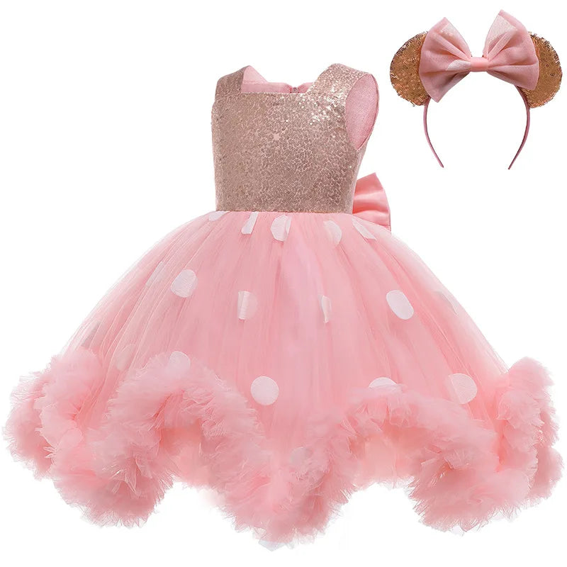 Girls Pink Fluffy Tulle Mesh Dress & Headband (Age 9M-6YRS)