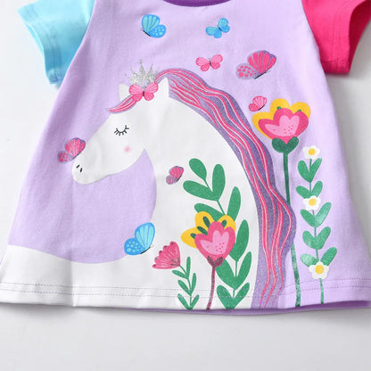 Girls Purple Floral Unicorn T-Shirt (Age 3-10YRS)