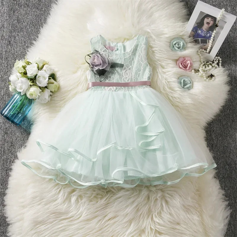 Girls Floral Lace Tulle Dress (Age 18M-6YRS)