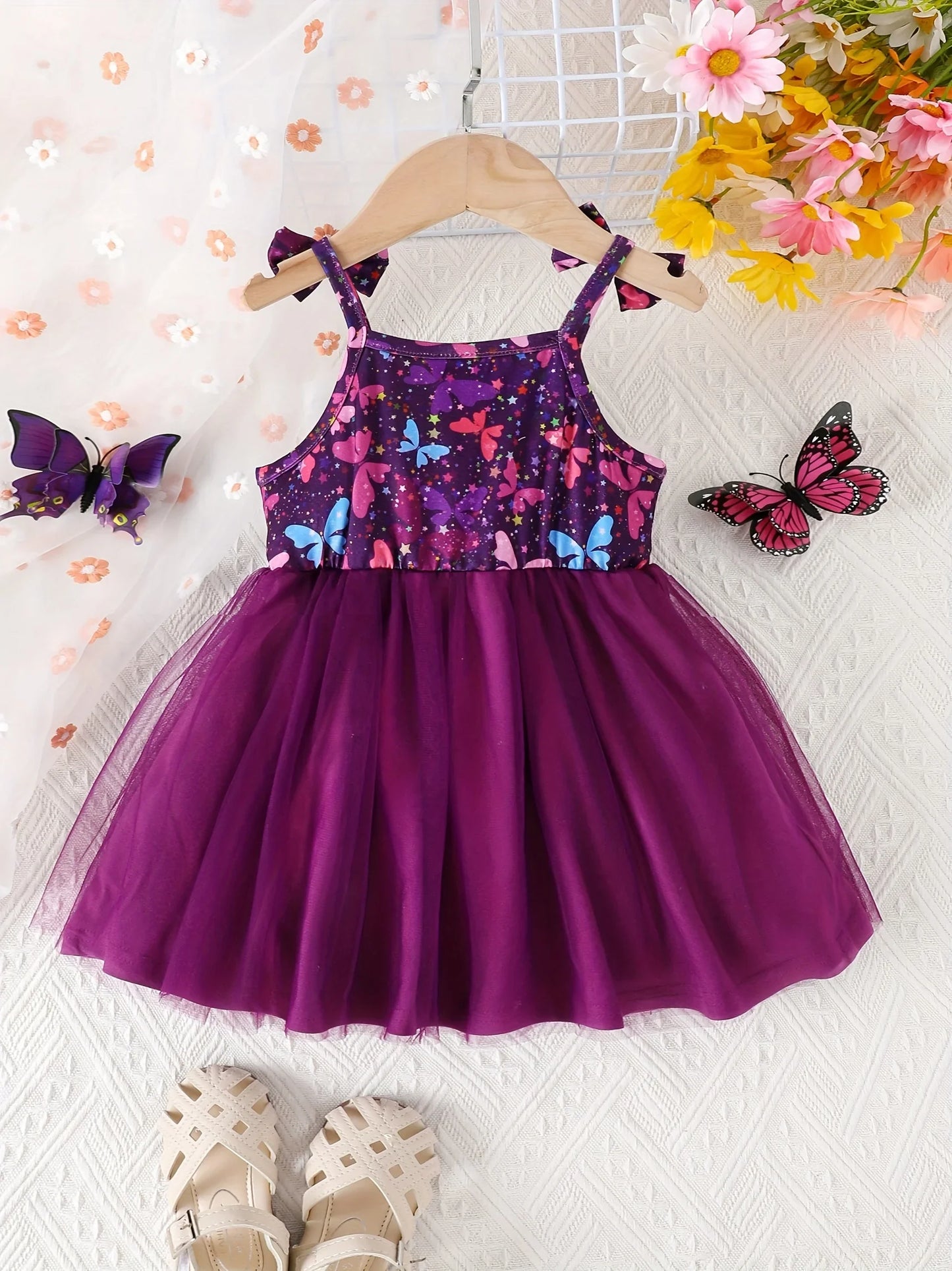 Girls Purple Butterfly Print Tulle Dress (Age 6M - 3 Yrs)