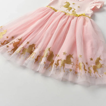 Girls Pink & Gold Unicorn Dress (Age 3-8YRS)