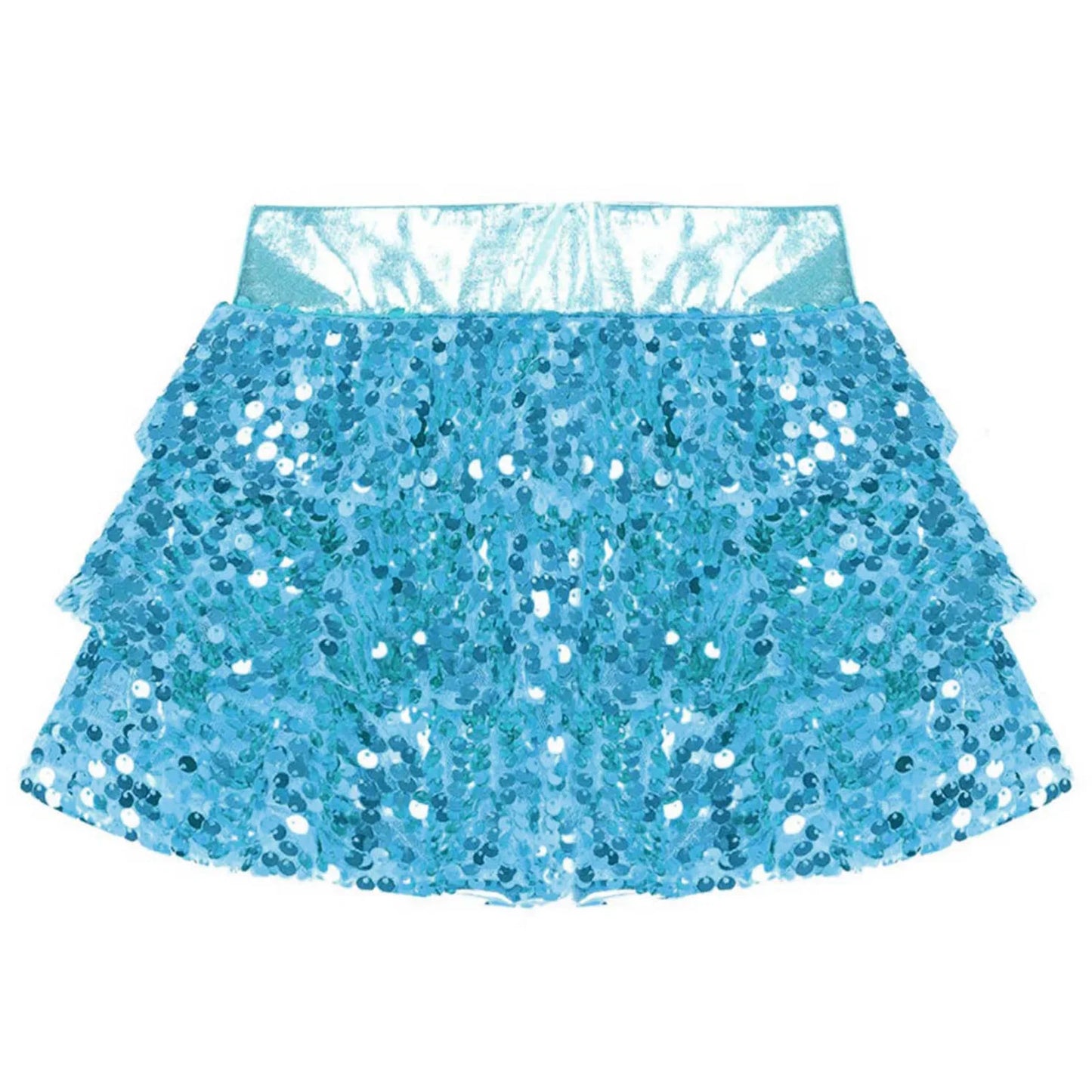 Girls Tiered Ruffle Dance Metallic Shiny Shorts (Age 4-16 YEARS)