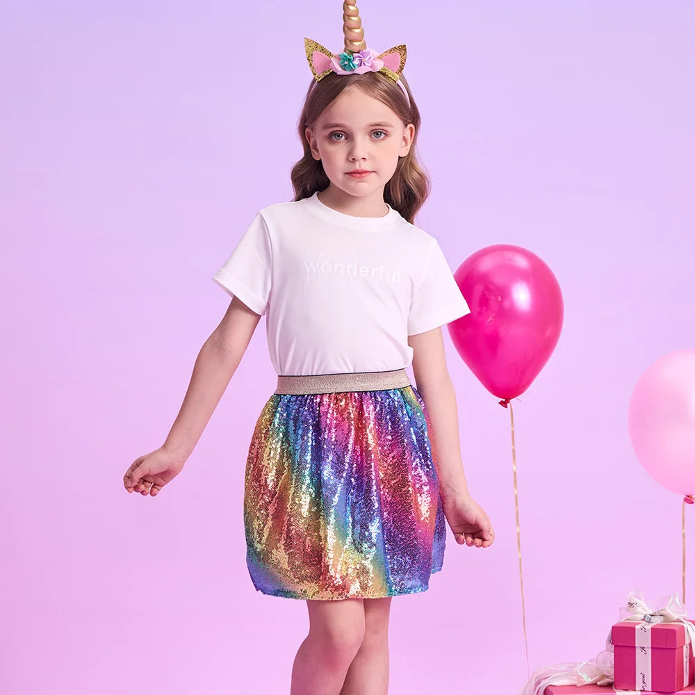 Girls Rainbow Sequin Skirt (Age 3-10YRS)