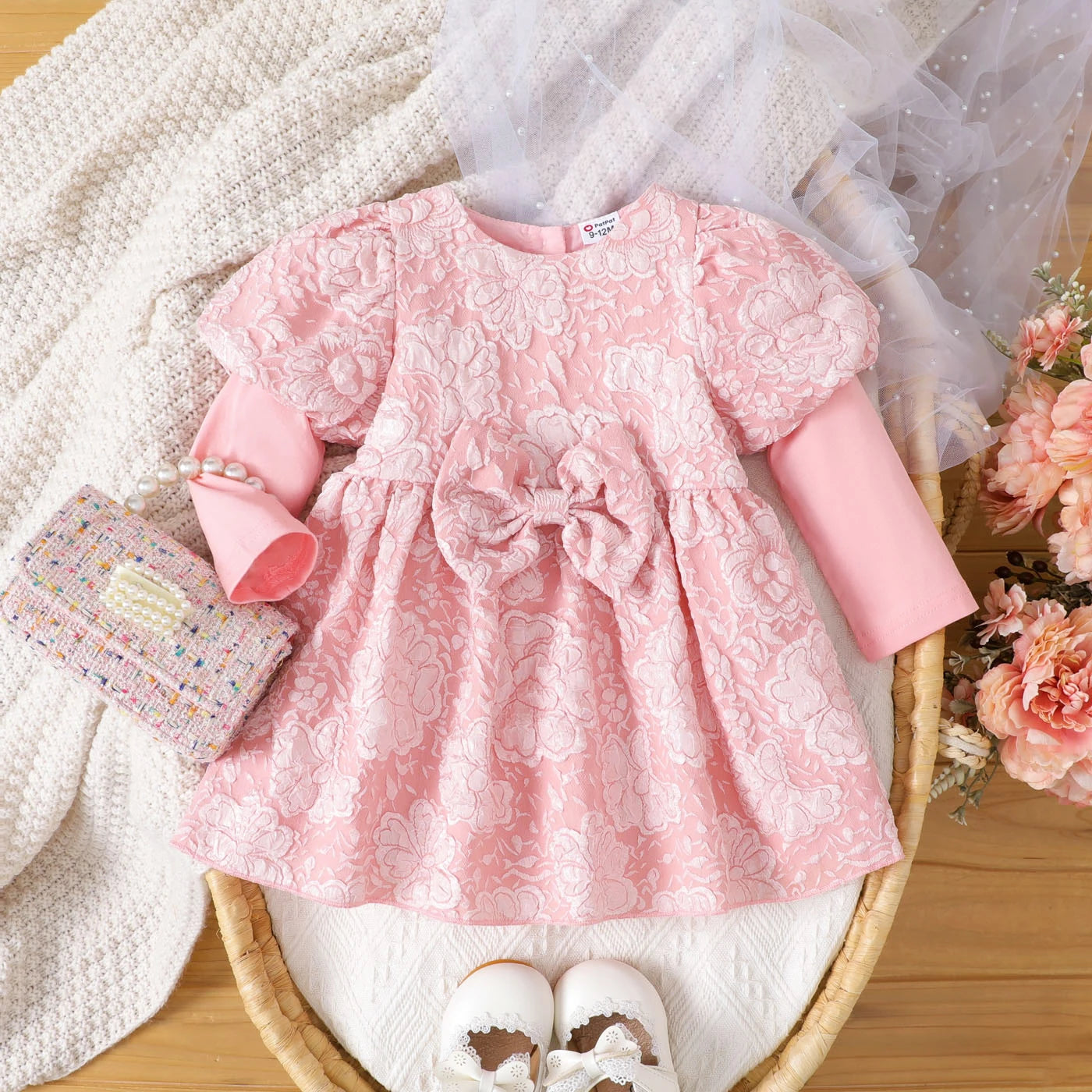 Baby Girls Floral Bow Puff-Sleeve Dress (Age 3M-24M)