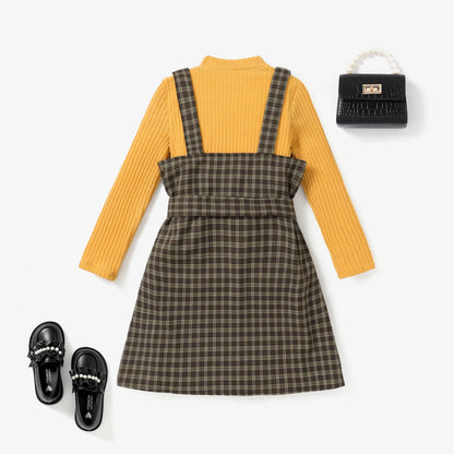 Girls Yellow Top & Houndstooth Dress Set (Age 5-12YRS)