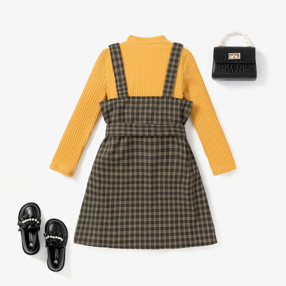 Girls Yellow Top & Houndstooth Dress Set (Age 5-12YRS)