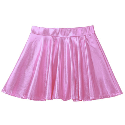 Girls Glossy Metallic Flared Pleated A-Line Miniskirt (Age 6-12 YRS)