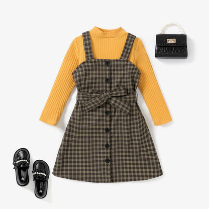 Girls Yellow Top & Houndstooth Dress Set (Age 5-12YRS)