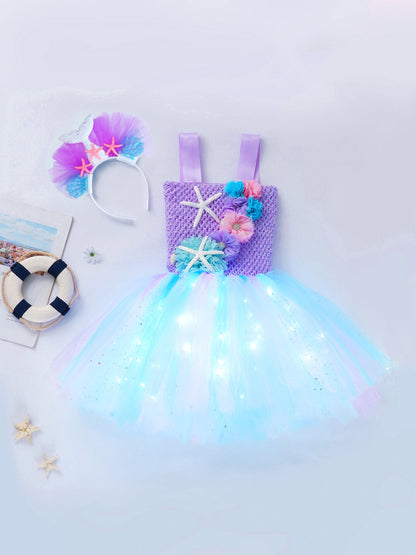 Girls Purple Princess Light Up Dress & Headband (Age 24M-10YRS)