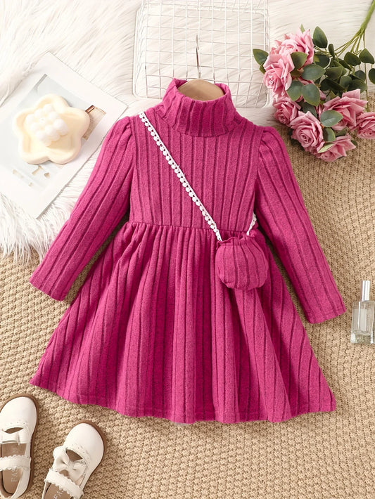 Girls Long Sleeve Pleated Dress & Handbag (Age 4-7 YRS)