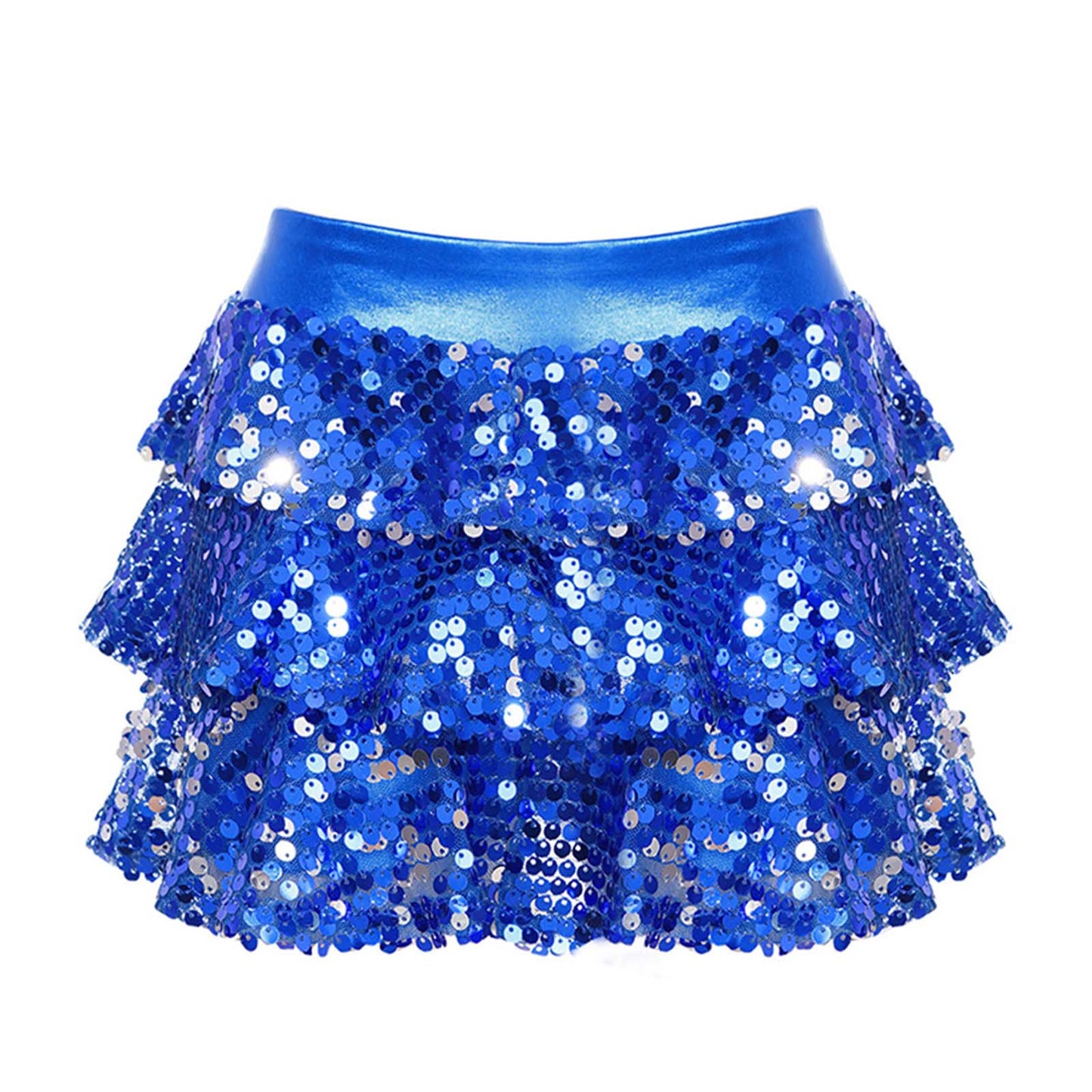 Girls Tiered Ruffle Dance Metallic Shiny Shorts (Age 4-16 YEARS)