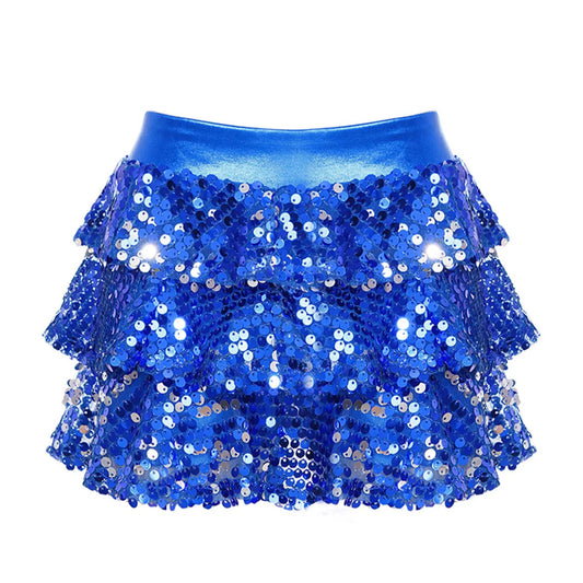 Girls Tiered Ruffle Dance Metallic Shiny Shorts (Age 4-16 YEARS)