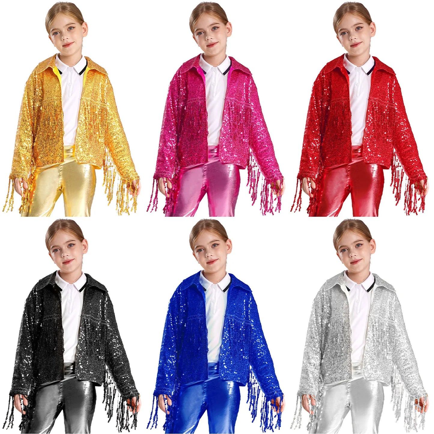 Girls Sparkly Sequin Tassel Jacket (Age 6-14YRS)