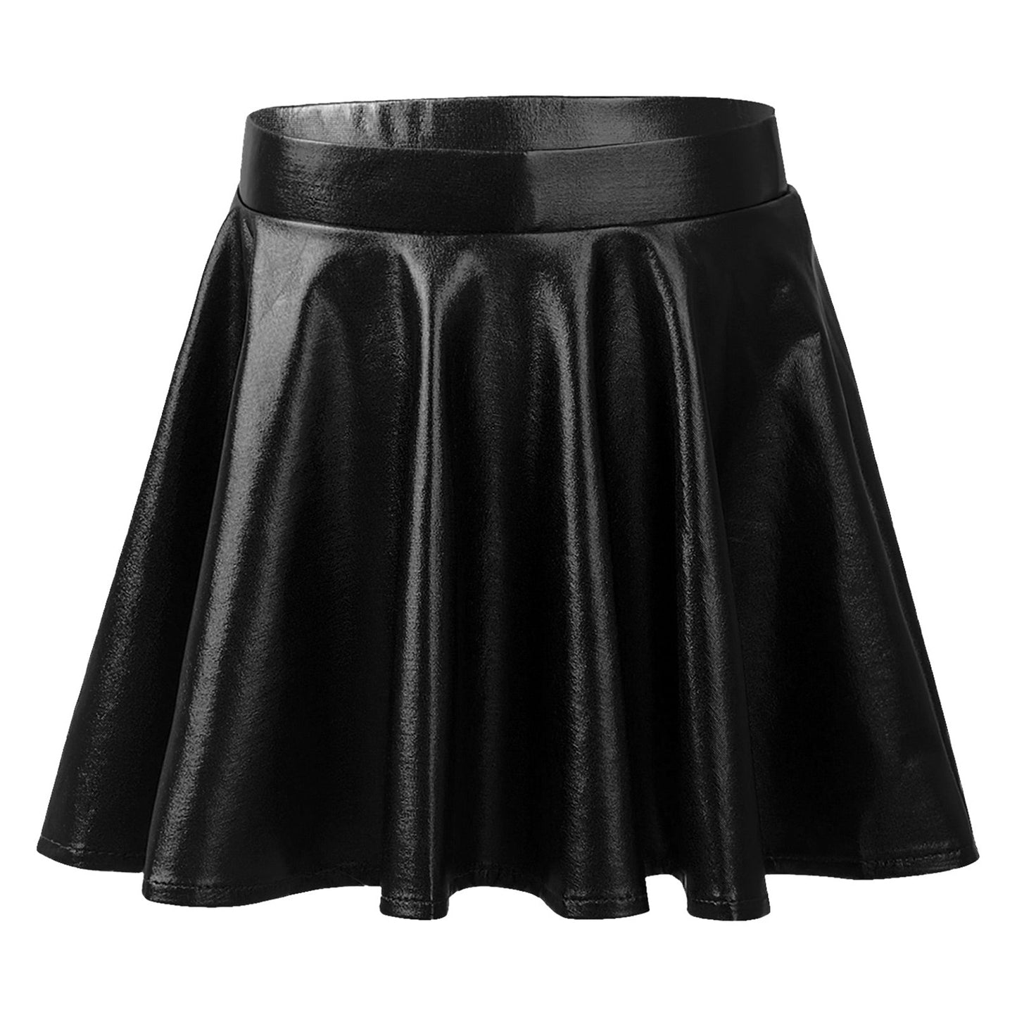 Girls Glossy Metallic Flared Pleated A-Line Miniskirt (Age 6-12 YRS)