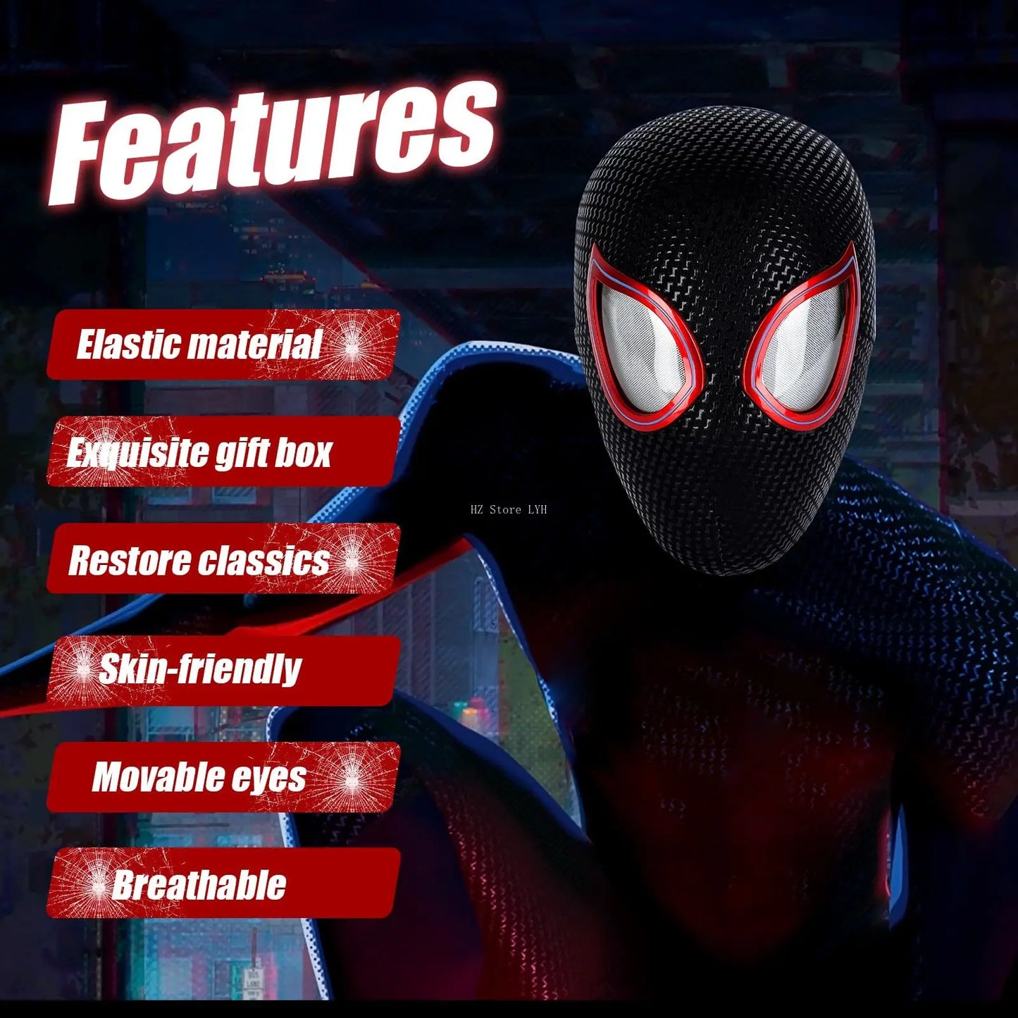 Marvel 1:1 Miles Morales Mask with Movable Eyes Electronic Gwen Spider-Man Helmet Ring Control Toy