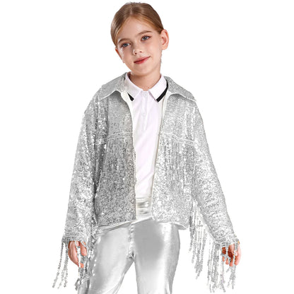 Girls Sparkly Sequin Tassel Jacket (Age 6-14YRS)