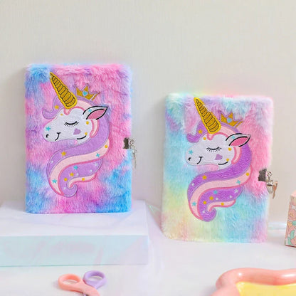 Kids Unicorn Notebook Plush Book With Lock Stationery Gift