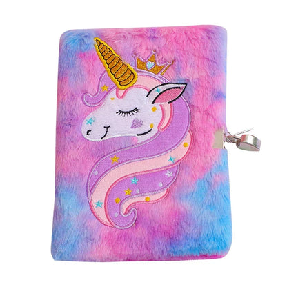 Kids Unicorn Notebook Plush Book With Lock Stationery Gift