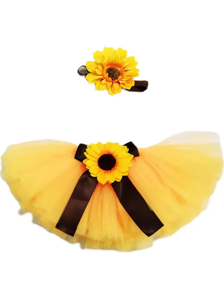 Newborn Baby Yellow Tulle Sunflower Skirt & Headband