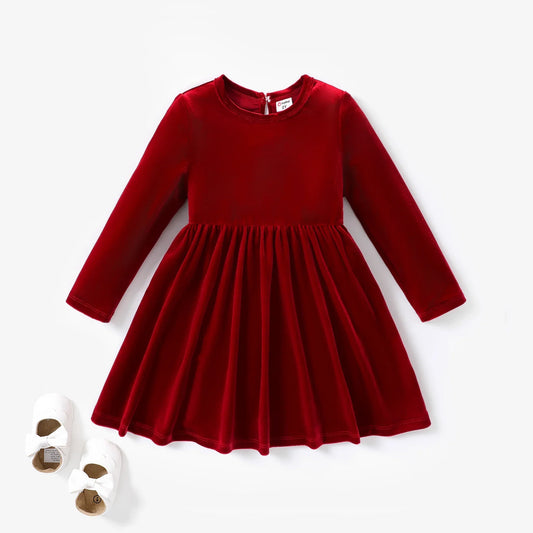 Girls Velvet Long Sleeve Dress (Age 24M-6YRS)