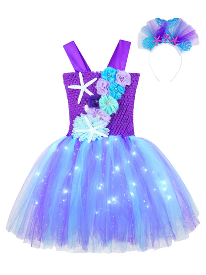 Girls Purple Princess Light Up Dress & Headband (Age 24M-10YRS)