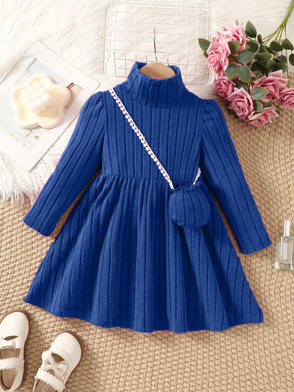 Girls Long Sleeve Pleated Dress & Handbag (Age 4-7 YRS)