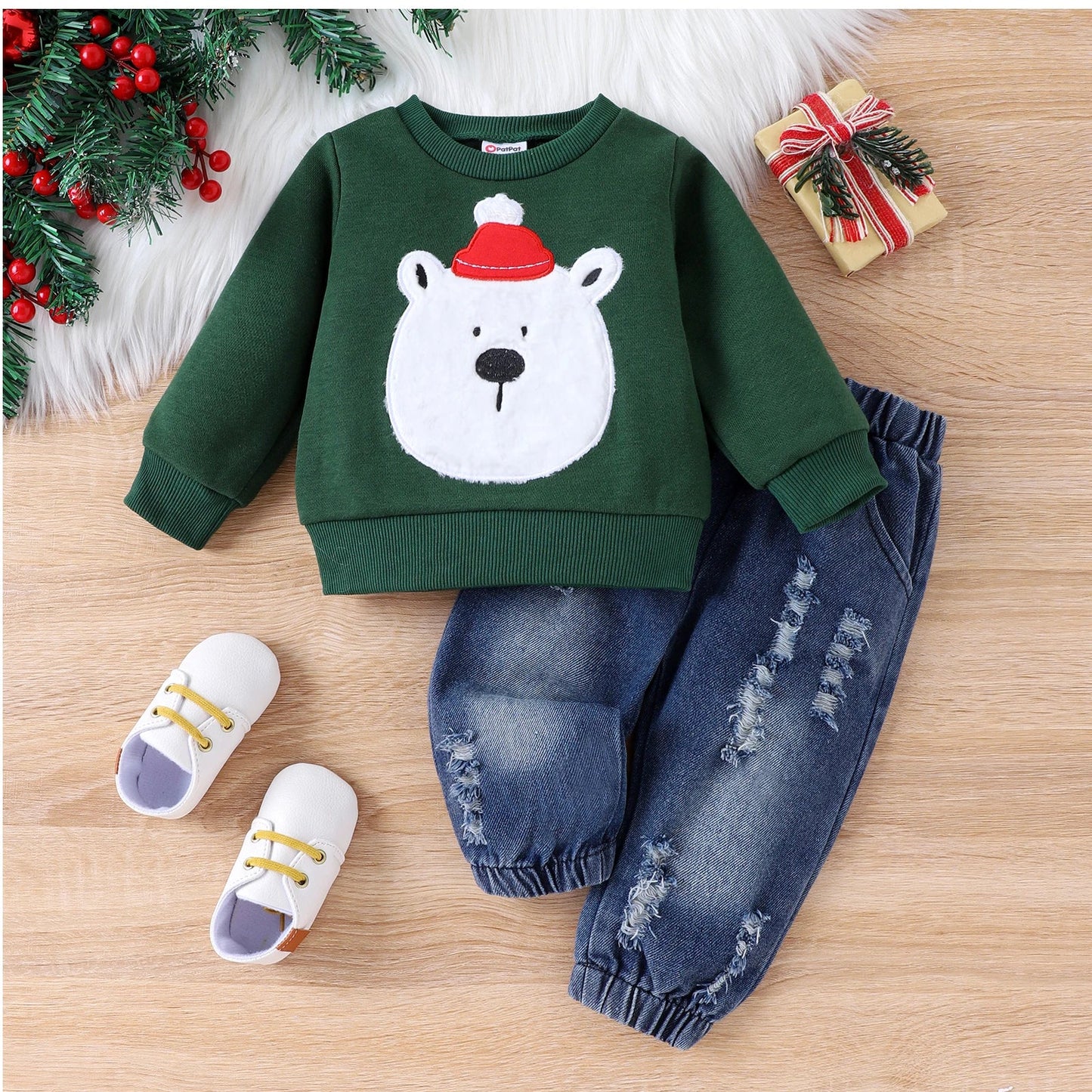 Baby Boy Bear Pattern Long Top & Jeans Set (Age 3M-24M)