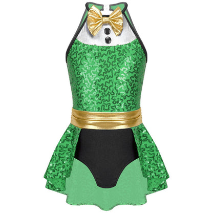 Girls Ringmaster Sequin Romper Halloween (8-18 YRS) Green