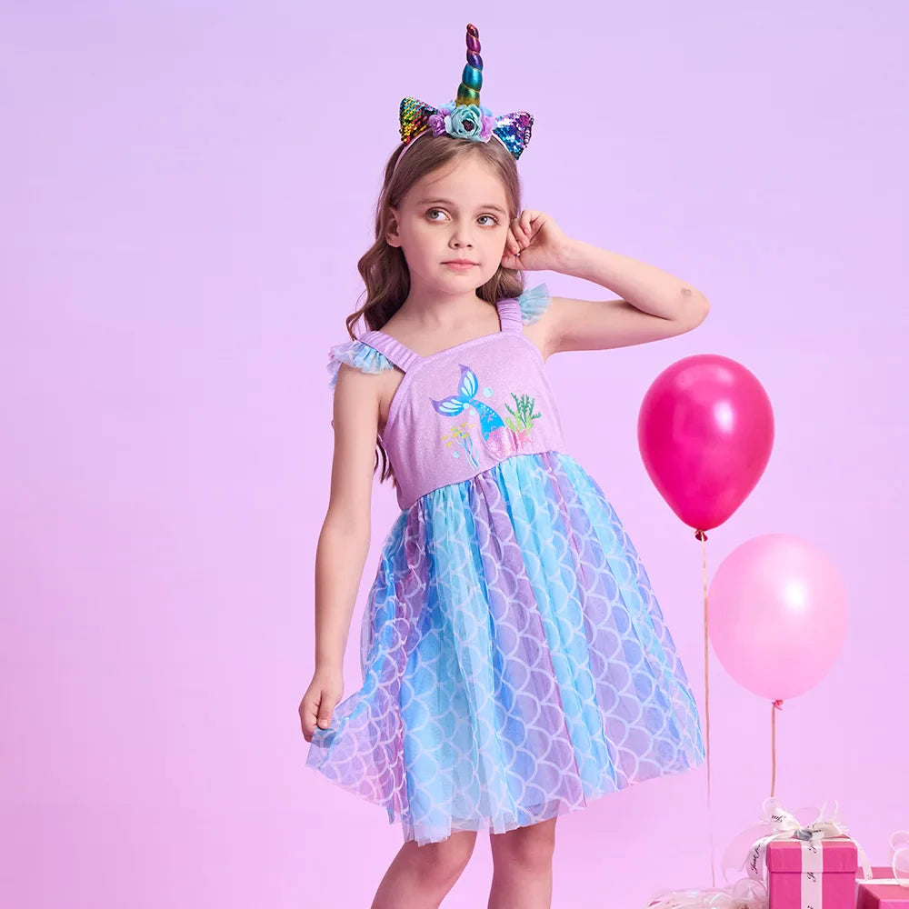 Girls Mermaid Print Dress (Age 3-12YRS)