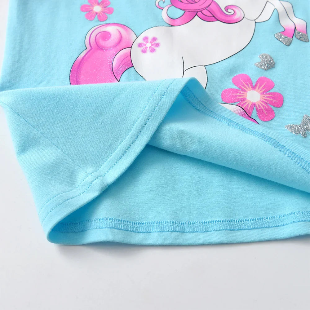 Girls Blue Unicorn Ruffle Sleeve T-Shirt (Age 3-12YRS)