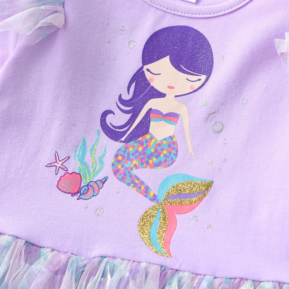 Girls Purple Layered Mermaid Dress (Age 3-12YRS)