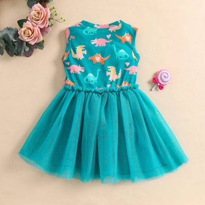 Girls Dinosaur Print Dress (Age 9M-6YRS)