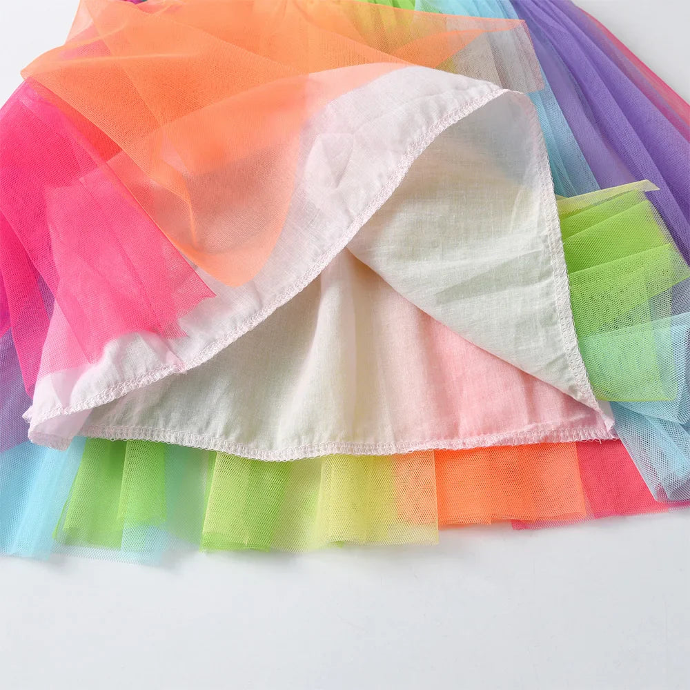 Girls Rainbow Tulle Party Dress (Age  5-8 YRS)