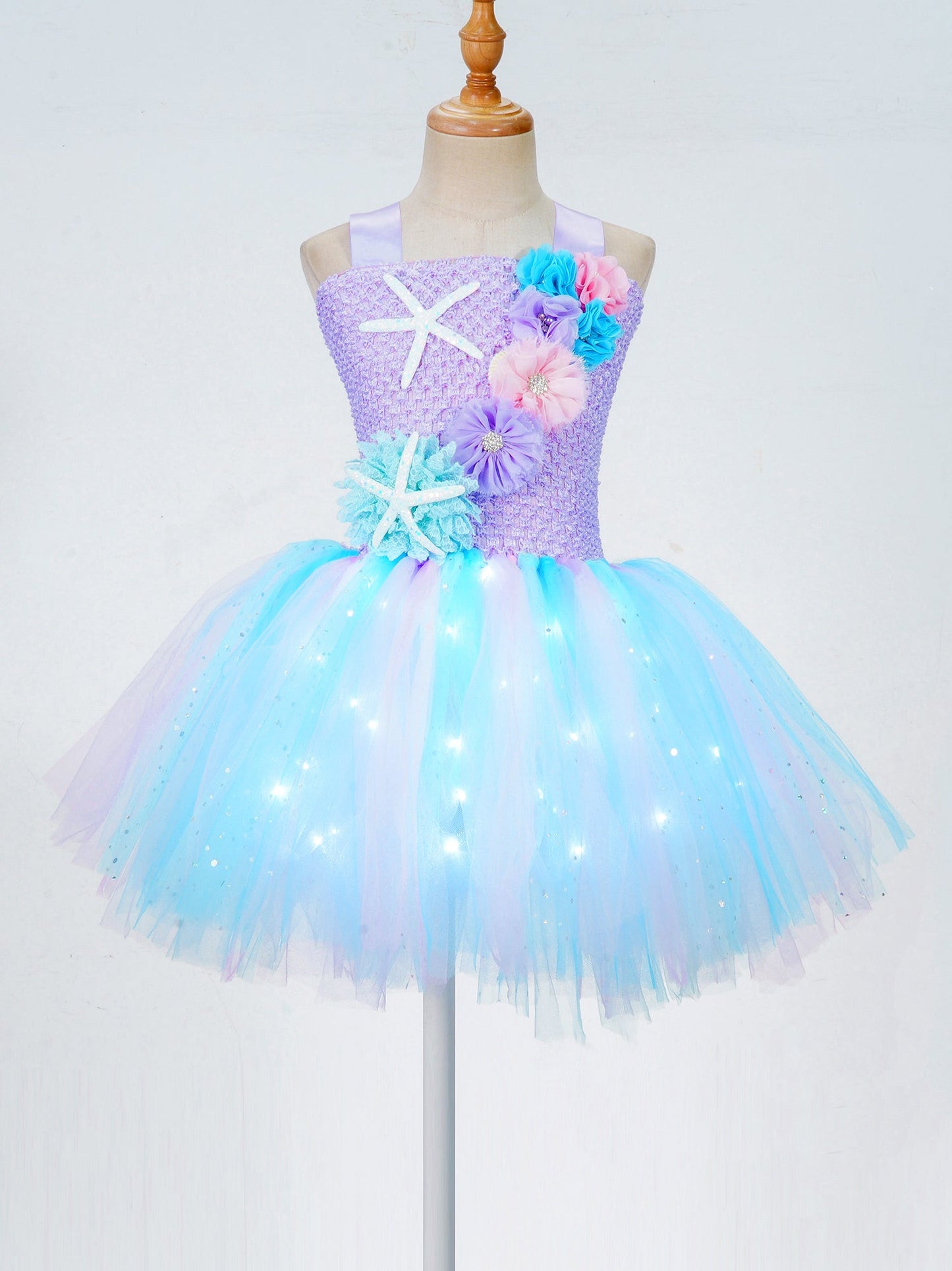 Girls Purple Princess Light Up Dress & Headband (Age 24M-10YRS)