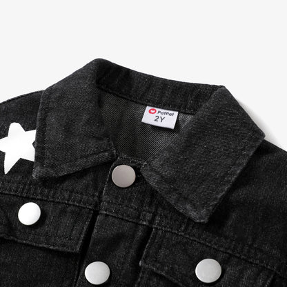 Boys Black Star Print Denim Jacket (Age 24M-12YRS)