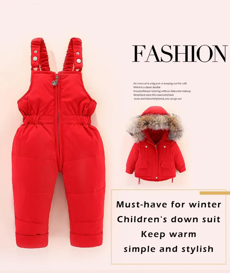 Girls/Boys Snow Winter Jumpsuit & Duck Down Fur Coat Set (Age 18M-5YRS)