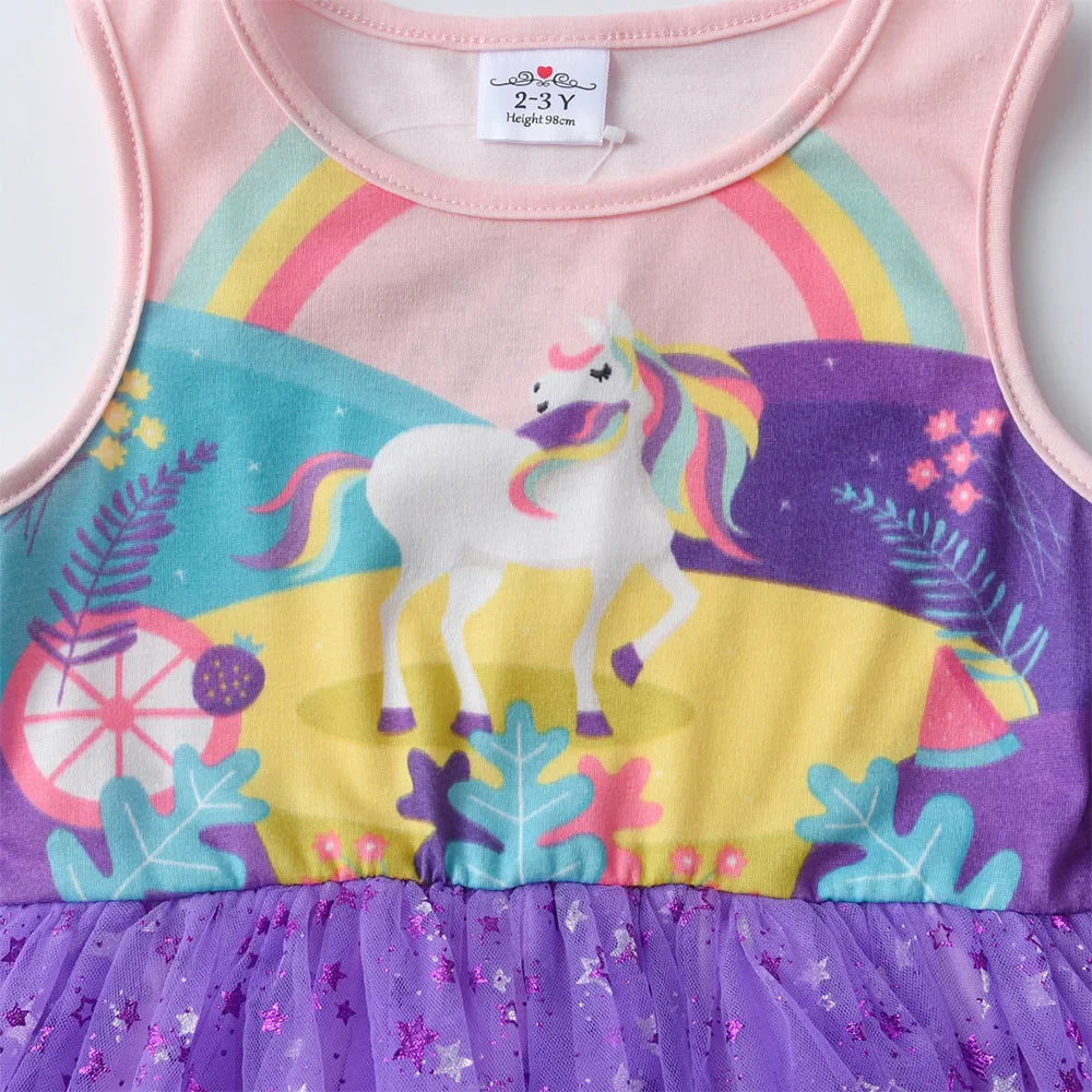 Girls Purple Unicorn Mesh Dress (Age 3-12YRS)